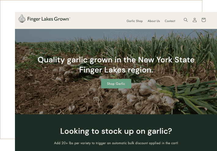 Screenshot of Finger Lakes Grown Website for Wilson Garlic Farms